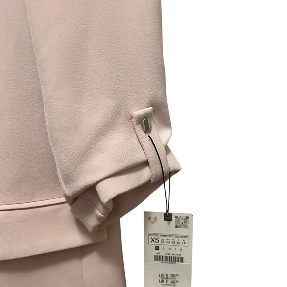 ZARA Basic Blazer Women Sand Pink Cuffed Rolled-Up 3/4 Sleeves Open Front XS NWT - Picture 6 of 13